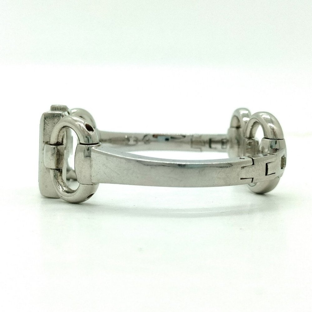 EUC GUCCI Horsebit Silver Bangle 120 Bangle Watch 18mm Women's Black X Silver - Picture 10 of 14